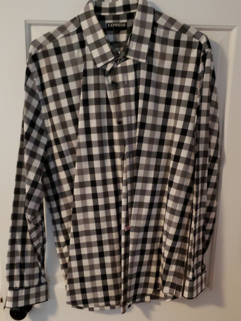 Express Men's Black and White Plaid Button-Down Shirt